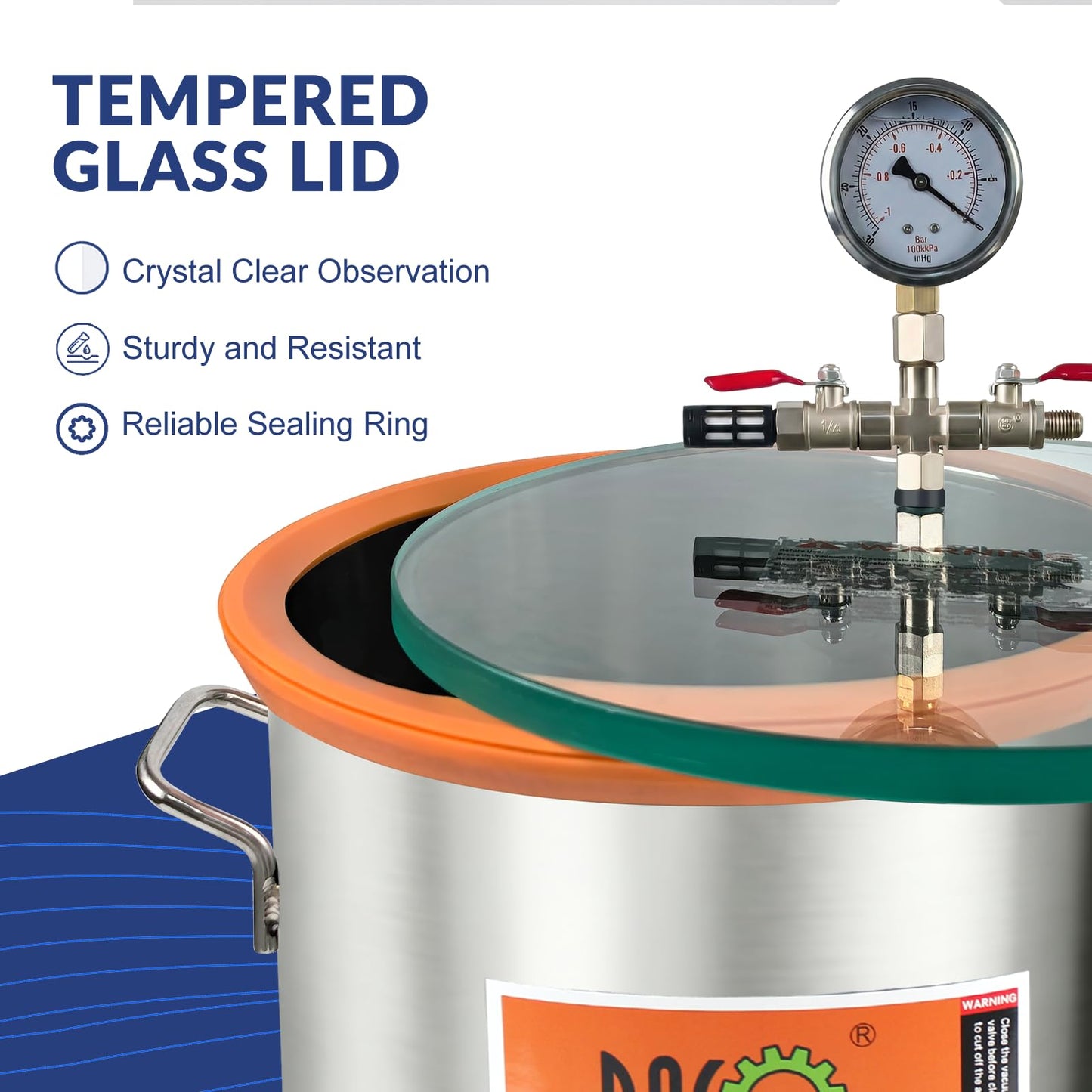 BACOENG 5 Gallon Tempered Glass Lid Vacuum Chamber, Stainless Steel Degassing Chamber for Stabilizing Wood, Degassing Silicones, Epoxies and Essential Oil