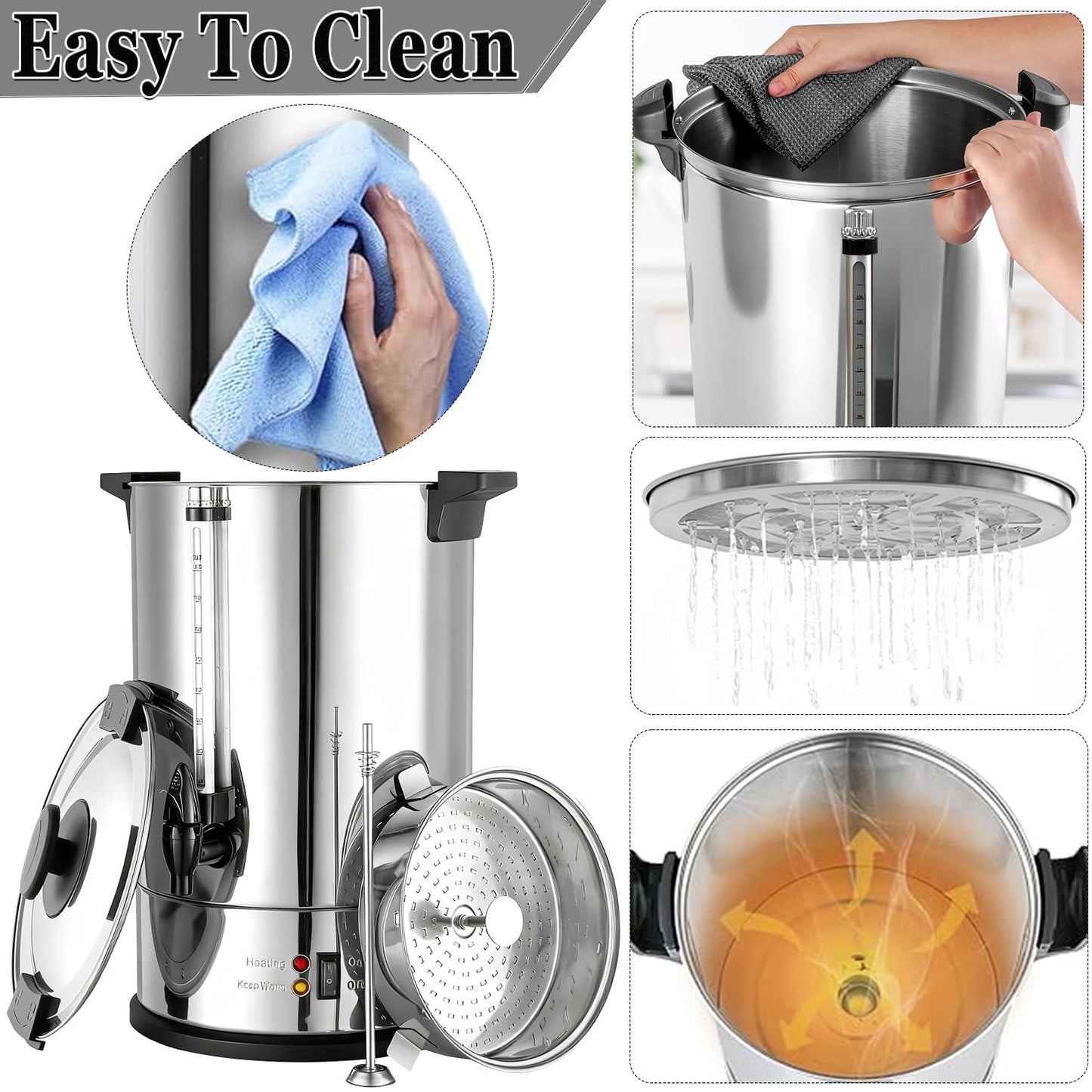 CTJ Commercial Coffee Urn 100-Cup Percolate Coffee Maker Stainless Steel Hot Water Urns 15L/4 Gallon Large Capacity Hot Beverage Dispenser with Removable Filter for Coffee, Tea, Water