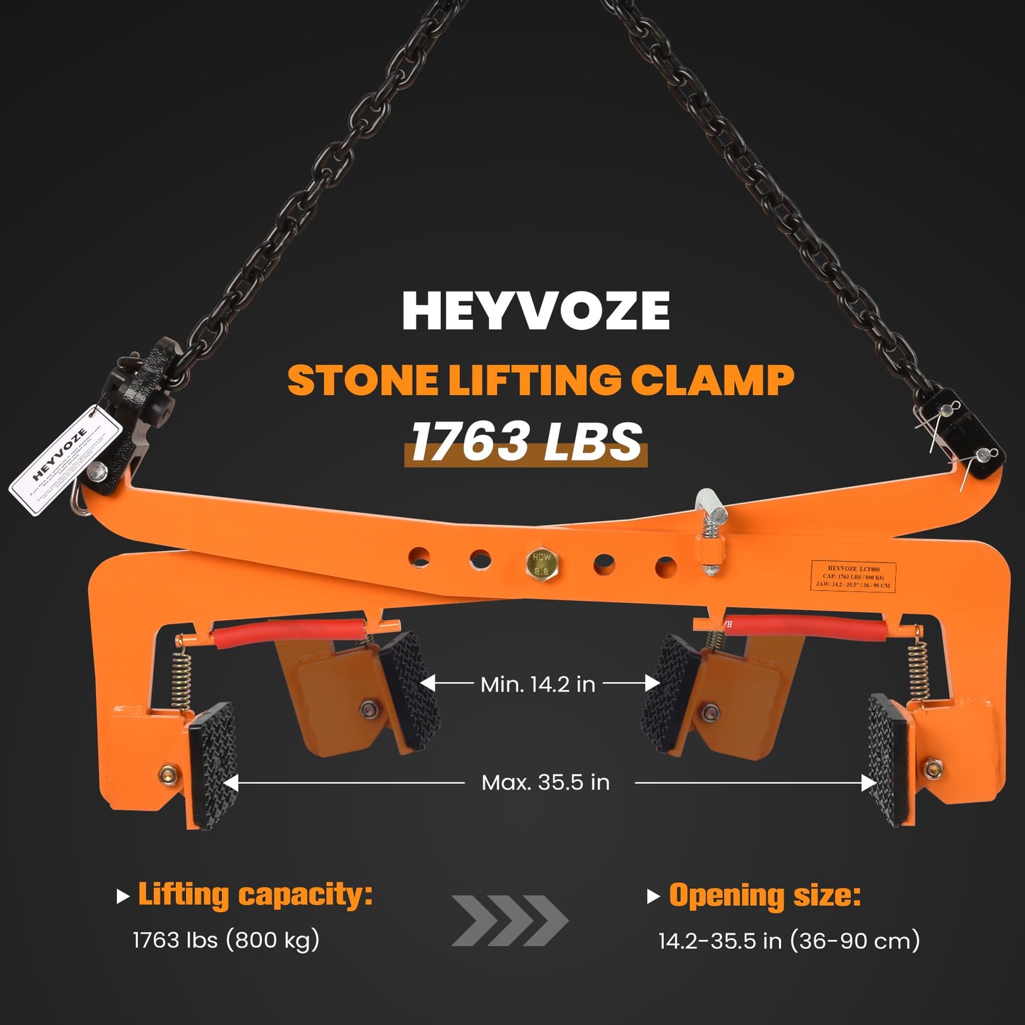HEYVOZE 1763 lbs Heavy-Duty Stone Lifting Clamp, 14.2–35.5 in Opening Range, Granite Slab Lifting Clamp for Vertical Hoisting of Stone Slabs and Blocks