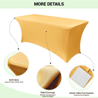 Obstal 8ft Stretch Spandex Table Cover for Standard Folding Tables - Universal Rectangular Fitted Tablecloth Protector for Wedding, Banquet, Party Gold
