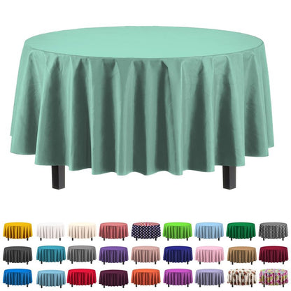Exquisite Party Solids 6-Pack Premium Plastic Tablecloth 84in. Round Plastic Table Cover - Mint