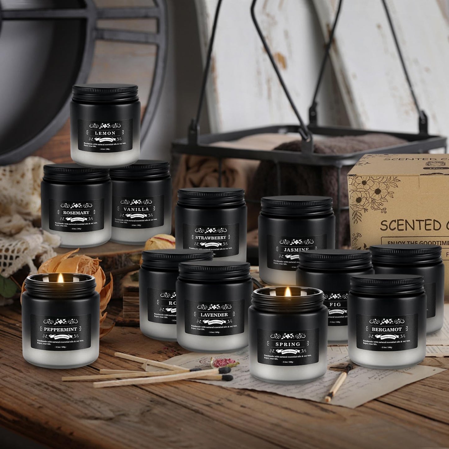 12 Pack Scented Candles Gift Set for Men Women - 3.5oz Soy Blend Jar Candles, 150+ Hours Long Lasting Aromatherapy Candle, Gifts for Mom Dad Husband Boyfriend, Mother's Day Birthday Valentine Christma