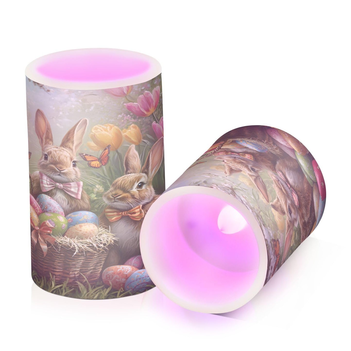 ALAZA Rabbit Easter Bunny Egg Flameless Candles Flickering LED Candles with Remote Timer Battery Operated Pillar Candles Set of 2 for Dinner Holiday Decor