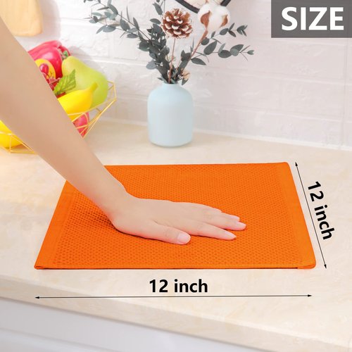 Homaxy 100% Cotton Waffle Weave Kitchen Dish Towels, Ultra Soft Absorbent Quick Drying Cleaning Towel, 13 x 28 Inches, 8-Pack, Orange