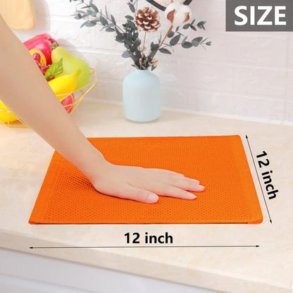 Homaxy 100% Cotton Waffle Weave Kitchen Dish Towels, Ultra Soft Absorbent Quick Drying Cleaning Towel, 13 x 28 Inches, 8-Pack, Orange