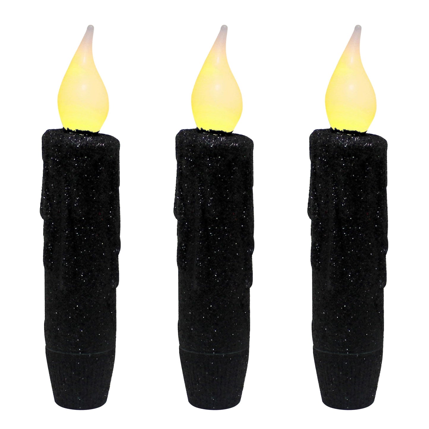 CVHOMEDECO. Glitter Flameless Candles Flickering Battery Operated LED Taper Candles with Timer for Home, Wedding, Halloween, Christmas Decor. Black, 4-3/4 Inch, Set of 3