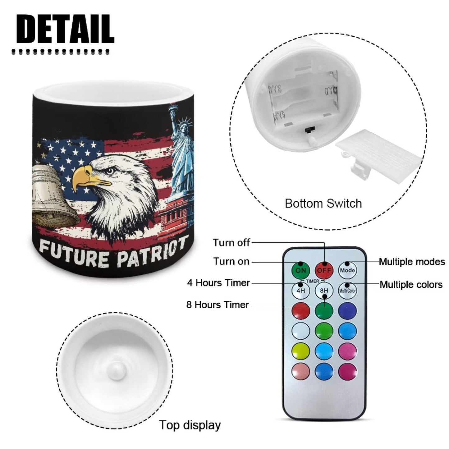 NETILGEN 250 Years American Flag Eagle 4 Pieces Flameless Candles with Remote Timer Battery Operated LED Flickering Candles for July 4th USA Independence Day Decor