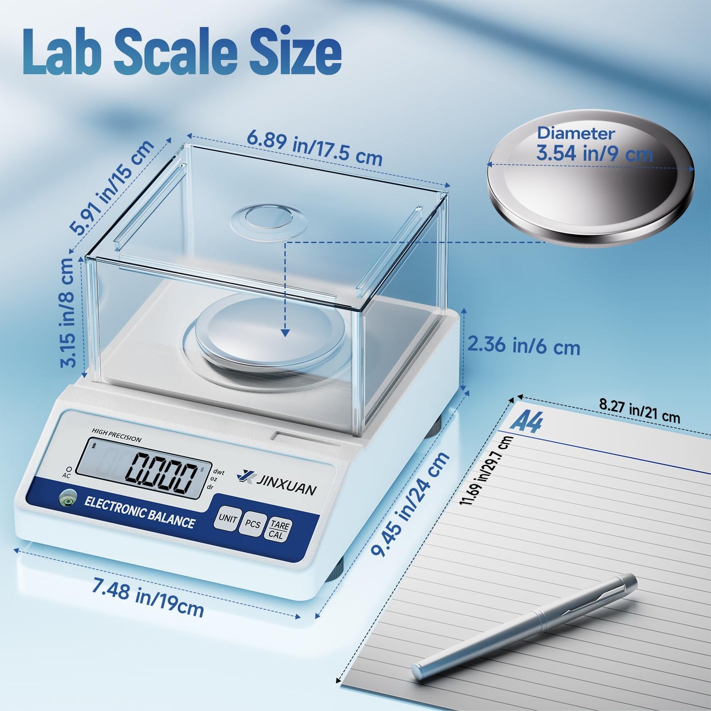 JINXUAN Lab Scale 0.001g Accuracy 500g Digital Milligram Scale Analytical Balance Scale with Windshield LCD Display 7 Units 200g Calibration Weight, Precision Scale for Jewelry Gold Powder Chemistry