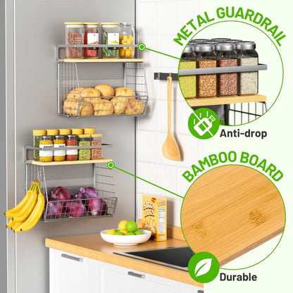 Ofiray-home Magnetic Shelf for Fridge with Wood Lid, Fruit Potato and Onion Storage Bins, Pantry Organizers & Storage, Large Container Magnetic Spice Rack for Refrigerator, Kitchen Counter, Cabinet