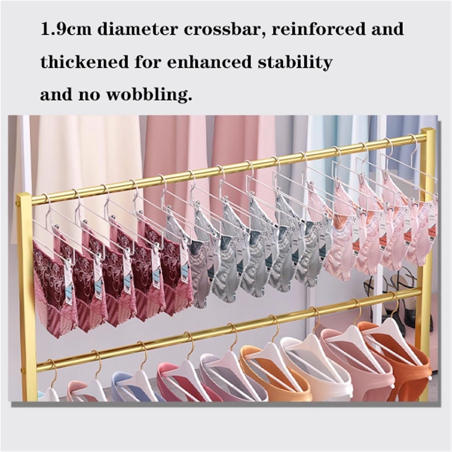 Lingerie Bra Rack Swimsuit Organizer Hanger, Anti-Slip, Underwear Display Stand with Wheels, Commercial Clothing Store Shelf, for Shorts,Hats, Sock, 3 Tier(Silver,120 * 40 * 130cm)
