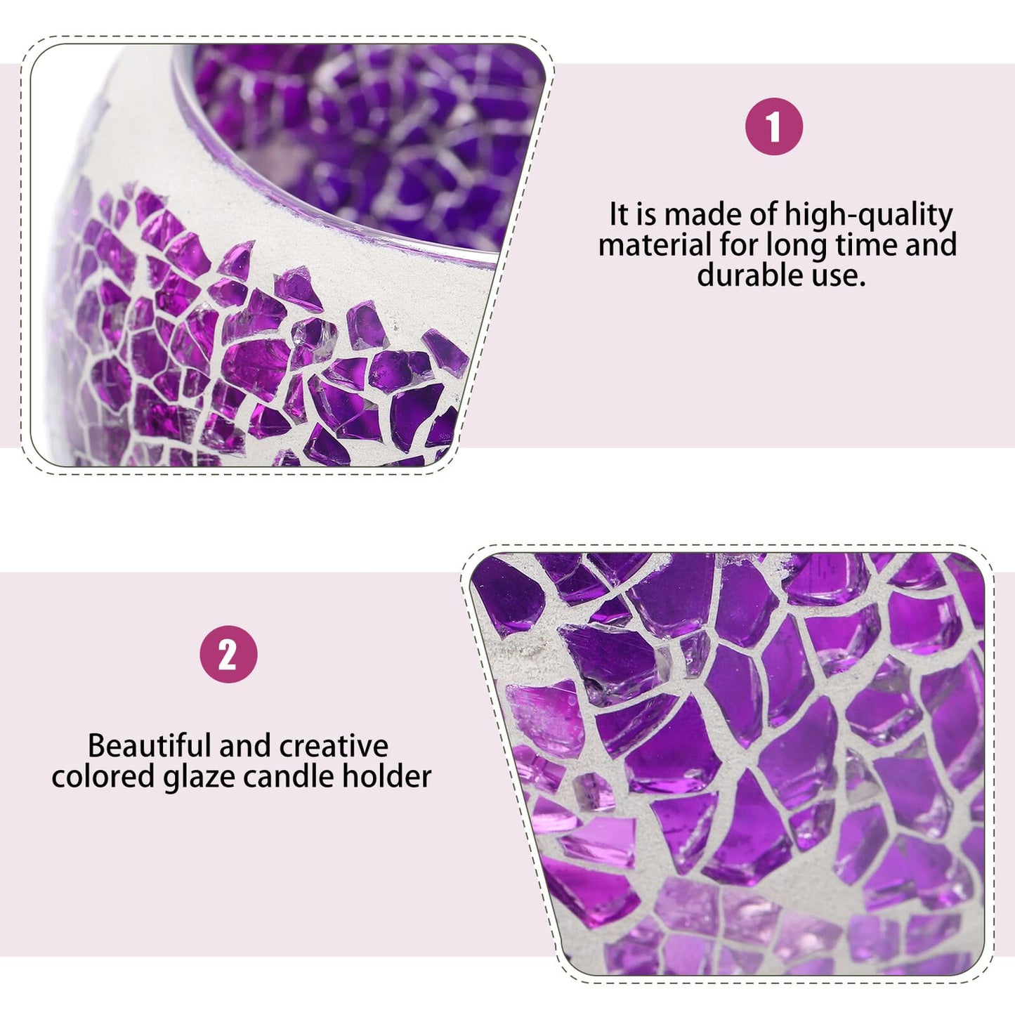 ELEOUTI European Mosaic Glass Candle Stand, Purple Table Candleholder for Romantic Dinner, Decorative Candlestick for Home and Dining Table Decor