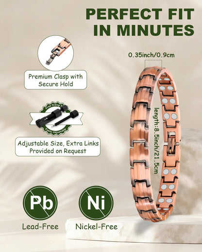 MagEnergy Copper Bracelet for Women, 99.9% Pure Copper Magnetic Bracelet, Adjustable Bracelet Jewelry Gifts (Classic Style)