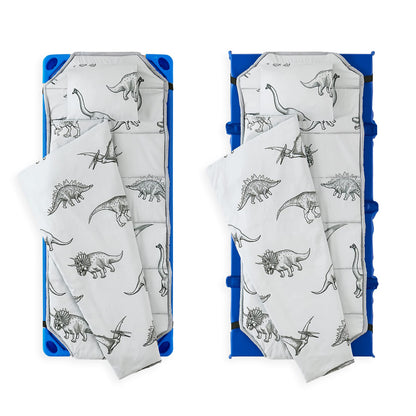 Wake In Cloud - Cot Nap Mat with Pillow and Blanket, for Toddler Kids Boys Girls in Daycare Kindergarten Preschool Pre K with Elastic Corner Straps, Dinosaur Dinos, Grey