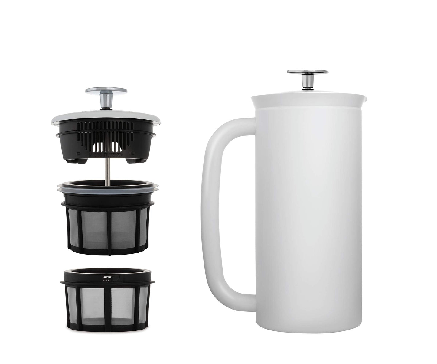 ESPRO - P7 French Press - Double Walled Stainless Steel Insulated Coffee and Tea Maker with Micro-Filter - Keep Drinks Hotter for Longer (Matte White, 32 Oz) Cleaning Powder