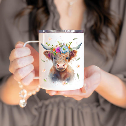 Hyturtle Highland Cow Coffee Mug Stainless Steel 12oz, Cow Gifts For Women, Highland Cow Lover Gift For Girls, Daughter On Birthday Christmas