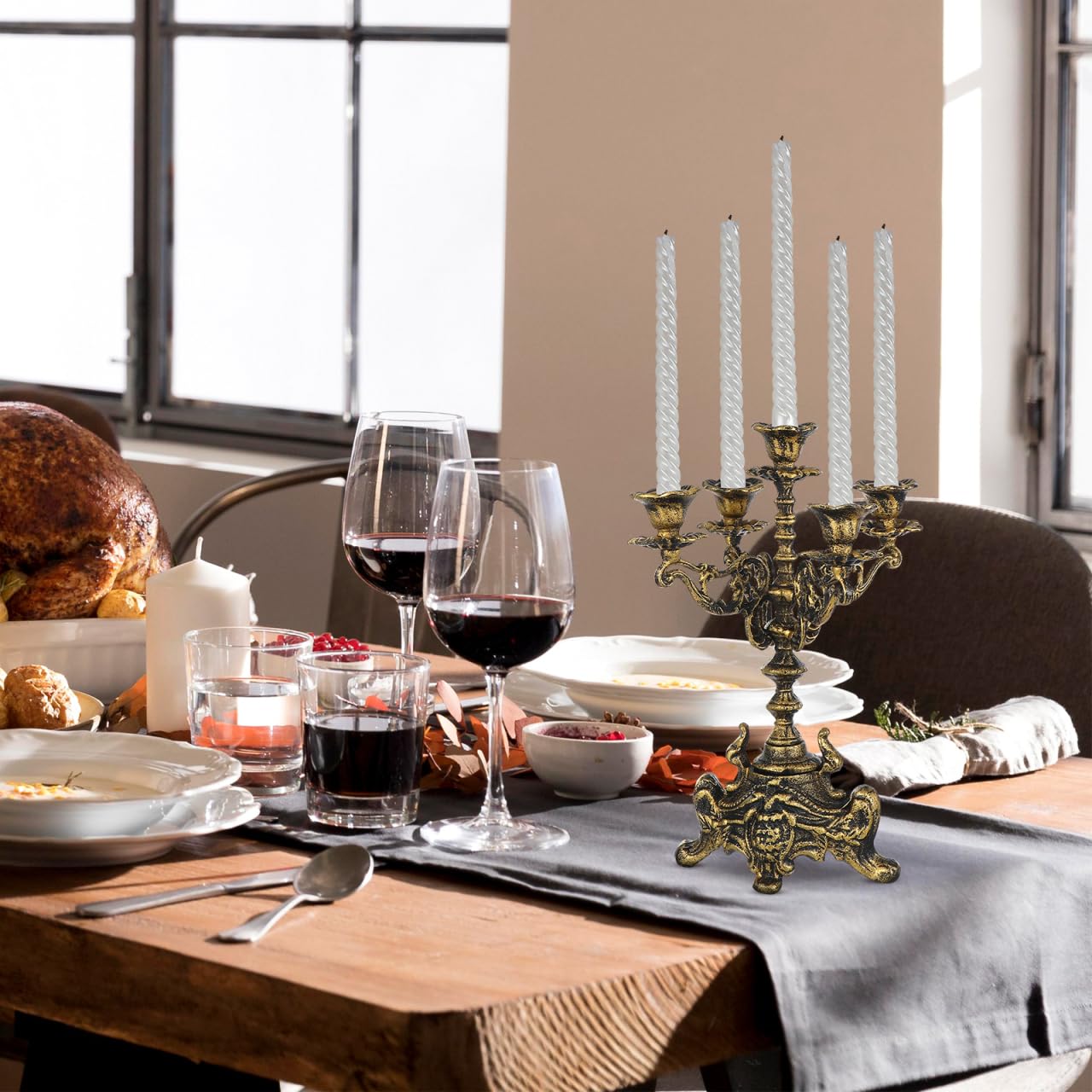 Abaodam Retro Candleholder European Style Candle Stand, 12.79Inch Metal Table Candlestick for Home Decoration Wedding Banquet Hotel Use, Centerpieces for Tables