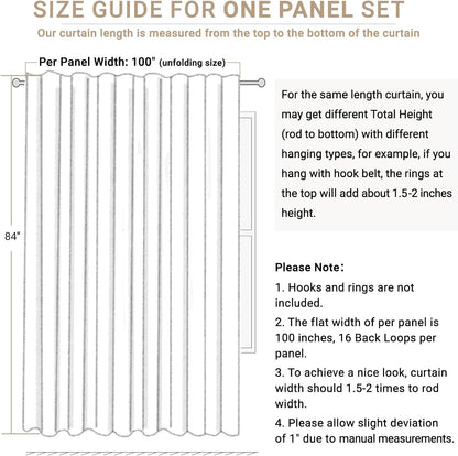 Skiennix 100% Blackout Linen Curtains - Thermal Insulated Drapes for Bedroom | 100" W x 96" L, Cream