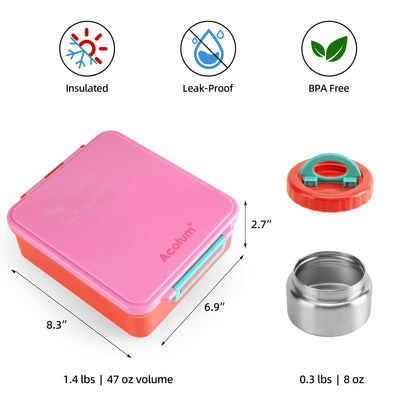 Bento Lunch Box for Kids With 8oz Soup Thermo,Leak-proof Lunch Containers with 4 Compartment,Thermo Food Jar, Food Containers for School(Vermilion)