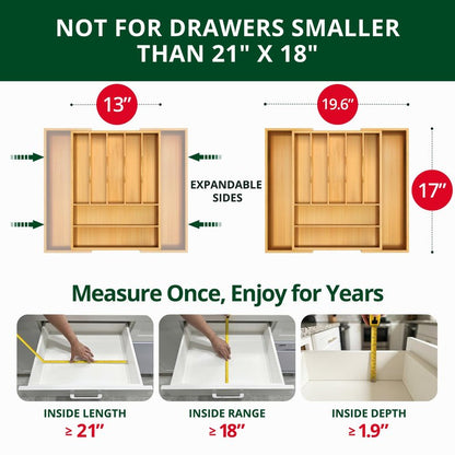 ROYAL CRAFT WOOD Luxury Bamboo Kitchen Drawer Organizer - Silverware Organizer, Utensil Holder & Cutlery Tray Drawer Dividers for Flatware (9 Slot, Natural)