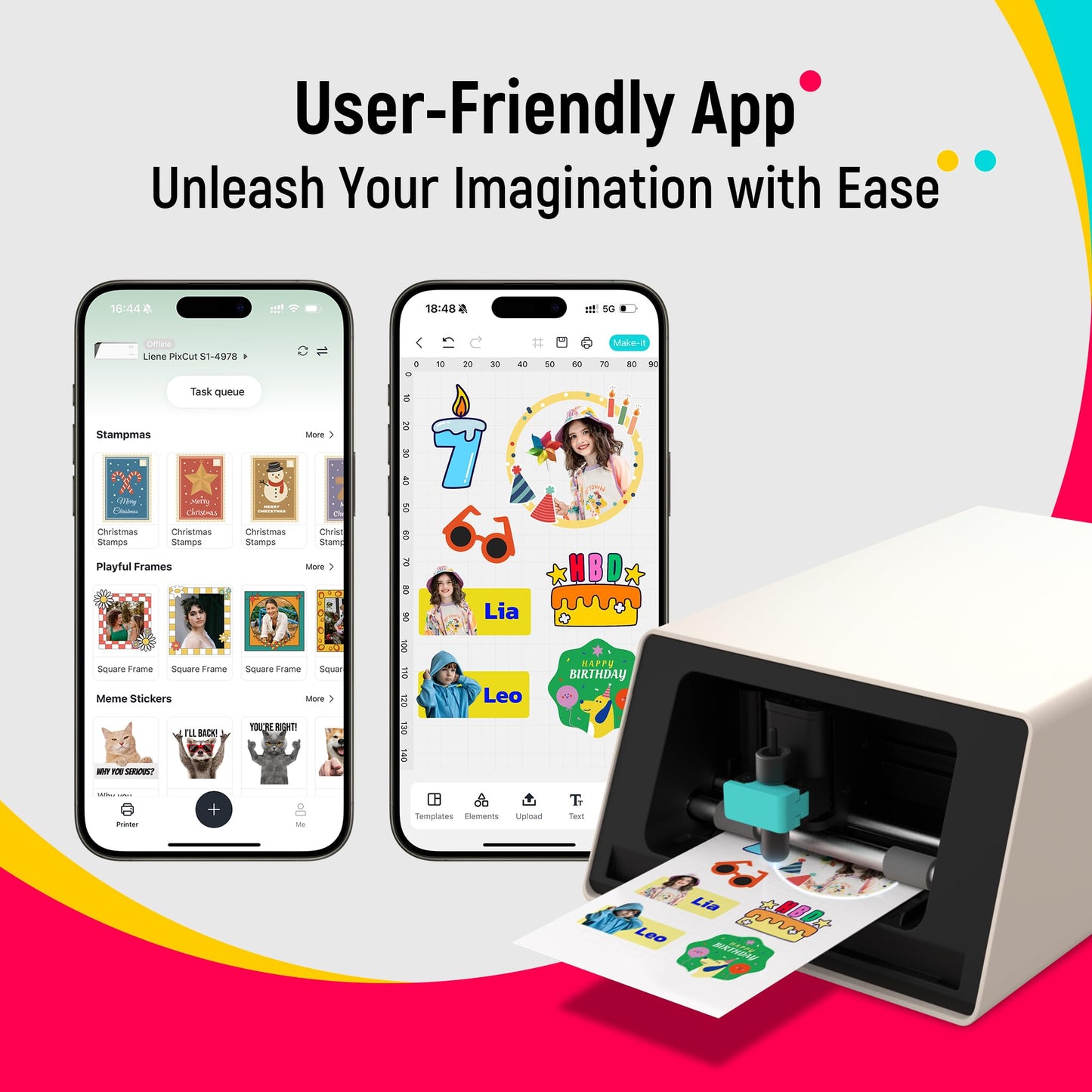 Liene PixCut S1 Inspire Kit - All-in-One Color Sticker Printer & Cutting Machine, Thermal Dye-Sublimation Photo Printer, 300 DPI, Color Label Maker with 180 Sheets (36 Photo + 144 Sticker Paper)