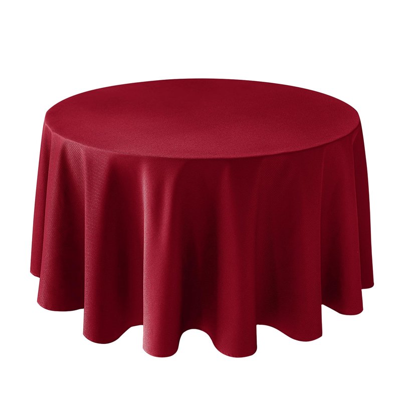 Biscaynebay Textured Fabric Round Christmas Table Cloths 108", Red Water Resistant Folding Table Covers for Dining, Kitchen, Wedding and Parties etc. Machine Washable