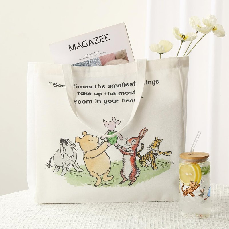 MRYAWXBK Pooh Bear Gifts for Women Friends, Pooh Bear Inspirational Canvas Tote Bag 16oz Iced Glass Cup Friendship Gift Set Gifts for Best Friends