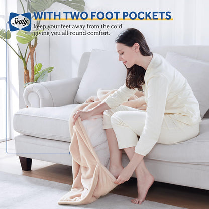 Sealy Electric Blanket with Foot Pocket for Adults, Flannel & Sherpa Heated Blanket Throw with 6 Heating Levels & 2-10 Hours Auto Shut Off, Fast Heating & Machine Washable, 50x62 Inch, Dark Grey