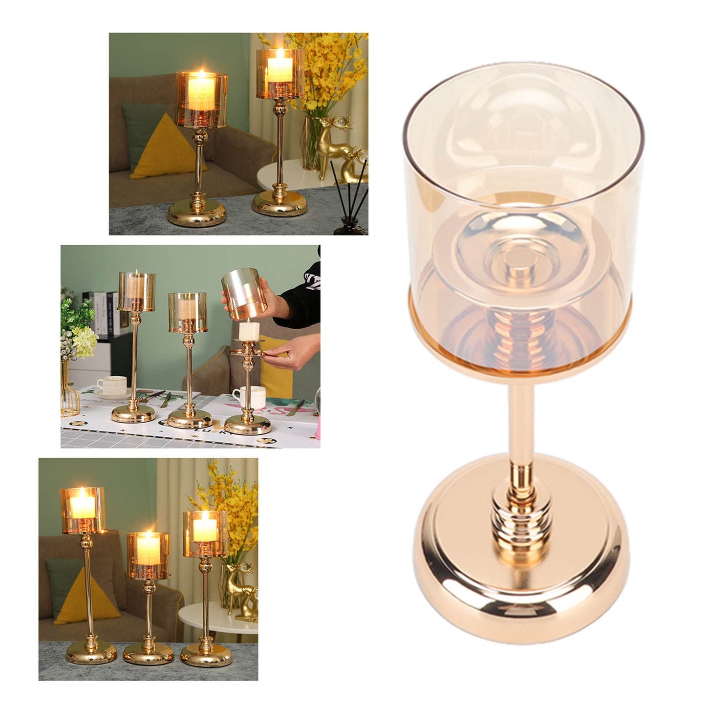 Champagne Gold Candle Holder, Light Luxury French Candlestick Ornament Romantic Candlelight Table Holder for Wedding, Dining Room Decorative Props