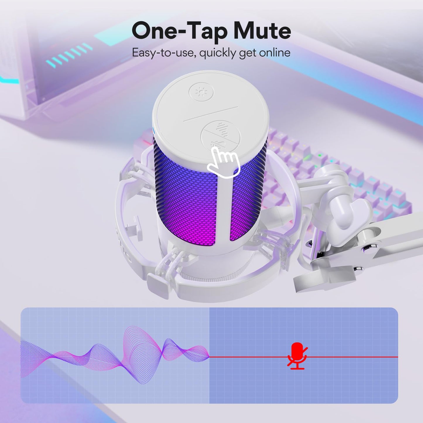 MAONO USB Gaming Microphone with Noise Cancellation, Computer PC Mic with Boom Arm, RGB Light, Mute, Gain, Monitoring Streaming Mic for Podcast, YouTube, Twitch, Discord, PS5/4, GamerWave DGM20S