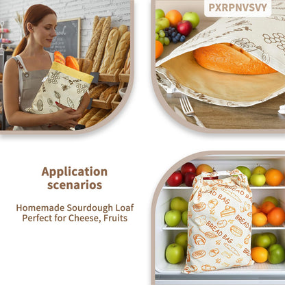 2-PACK Beeswax Bread Bag - Reusable Food Wrapor Homemade Sourdough Loaf,to Keep Fresh Fridge-Safe Beeswax Perfect for Cheese, Fruits Washable & Sustainable Alternative to Plastic