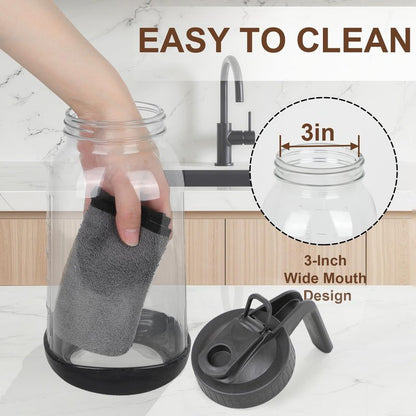 64 oz Glass Mason Jar Pitcher with Lid, Handle & Non-Slip Silicone Base, Food-Grade Leakproof & Airtight – 2-Quart Iced Tea Pitcher for Fridge, Breast Milk Storage, Sun Tea & Cold Brew (Black)