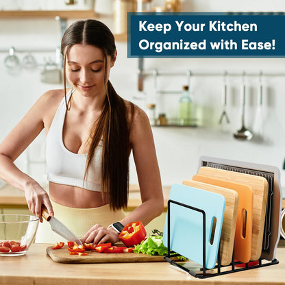 SAGLAU 2-Pack Cutting Board Organizer, 5-Slot Steel Kitchen Storage Rack for Cutting Boards, Baking Trays, and Thin Pans - Compact Clutter-Free Solution