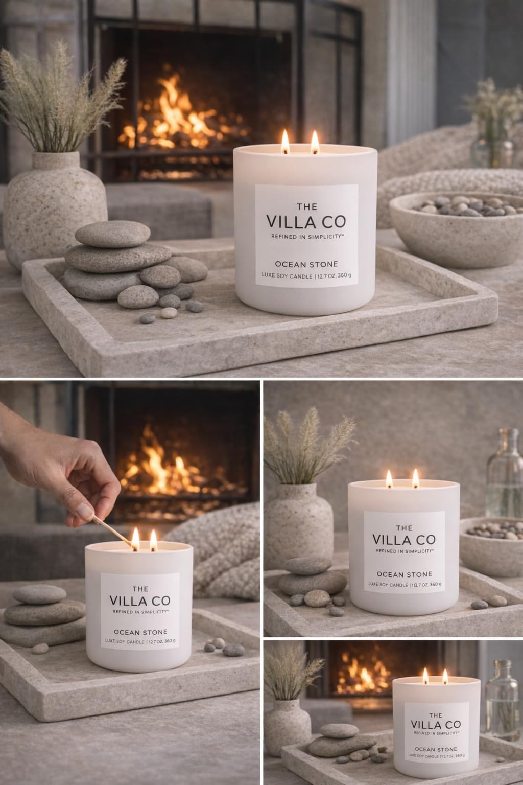 The Villa Co | Ocean Stone | Scented Candle for Women & Men | Hand-Poured, Aromatic & Fragrant | 60 Hour Burn Time 12 OZ | Soy Based | Phthalate Free | Made in USA