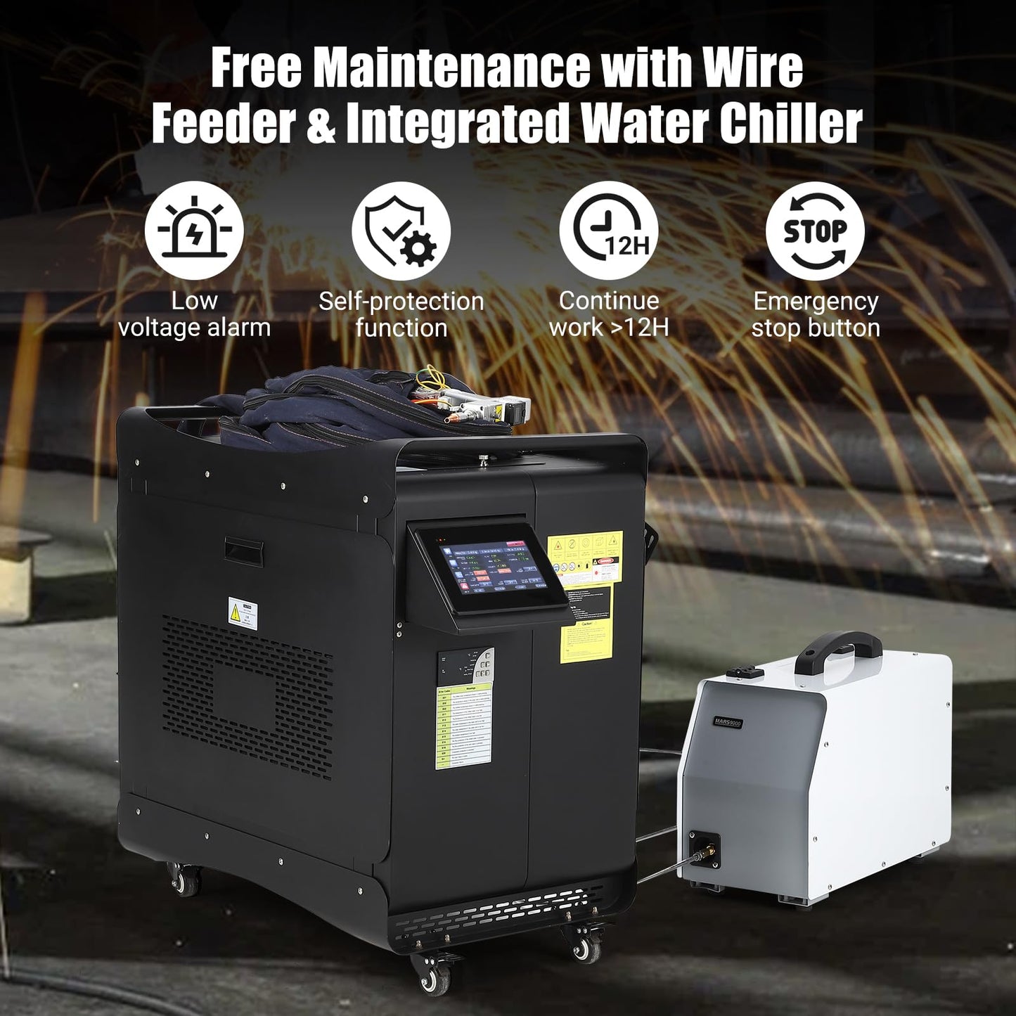 Garvee 1500W(0.874mW) Laser Welding Machine with Auto Wire Feeder Cable, Professional Handheld Laser Metal Welder Class 2 with Built-In Chiller for Welding, Cutting and Cleaning 3 In 1