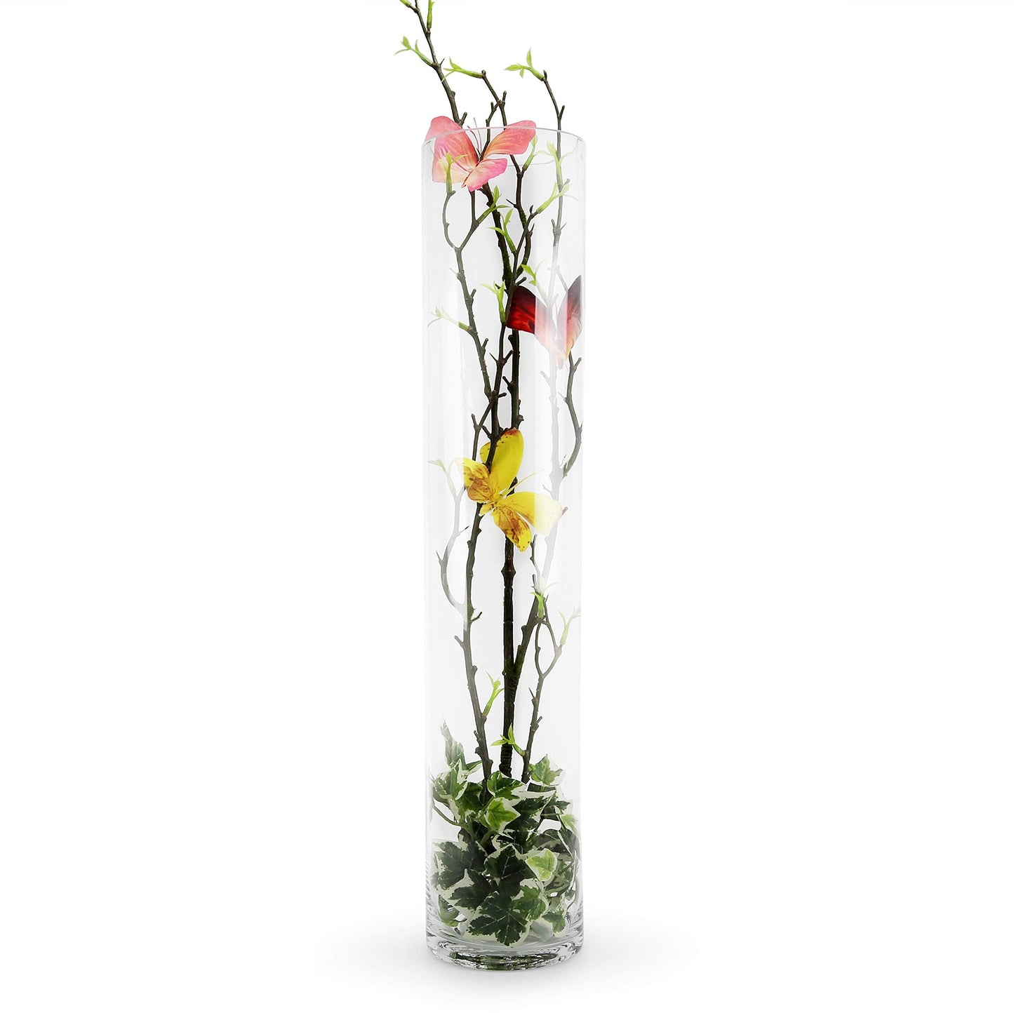 WGVI Quality Thick Weighted Tall Clear Cylinder Glass Vases, 4" W x 18" H, Flower Arrangement Floating Candle Holders Wedding Centerpieces Event Floral Container Artistic Display Home Decor, 1 Piece