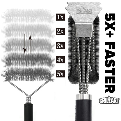 GRILLART Grill Brush and Scraper BBQ Brush for Grill, Safe 18" Stainless Steel Woven Wire 3 in 1 Bristles Grill Cleaning Brush, BR-4516