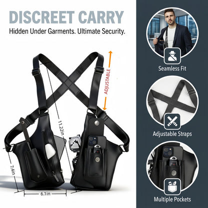 Anti-Theft Shoulder Holster Bag for Men, Double Shoulder Armpit Chest Bag - Premium Leather, Adjustable Straps, Phone Wallet Pocket - Travel, Outdoor - Unisex Underarm Pouch (Black)