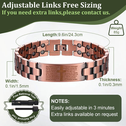Fashtour Copper Magnetic Cross Bracelet for Men - Ultra Strength Magnetic Mens Cross - With Size Adjustment Tool (Copper CB184AC)
