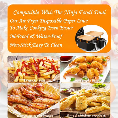 EPLTFCH 300 PCS Air Fryer Liners Disposable, 8.1 * 5.1 inch Air Fryer Paper Fit 2-Basket 8-10QT, Food Grade Baking Paper made for Ninja DZ201,DZ401,DZ550,SL401