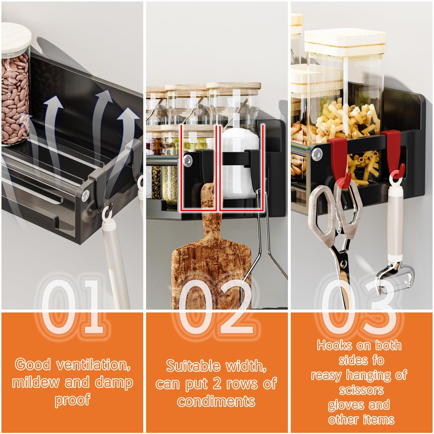 5 Pack Magnetic Spice Storage Rack Organizer for Refrigerator and Oven, Black Fridge Organizers and Storage, Paper towel holder, Punch and no-punch dual purpose (Black, 5p)