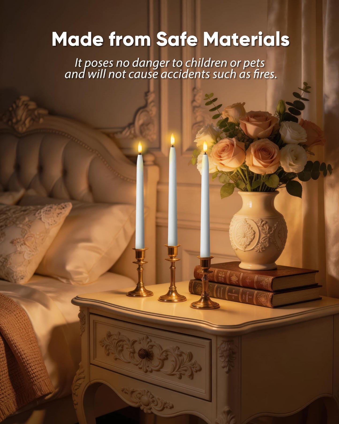Homemory 11 inches Waxy Flameless Taper Candles with Remote Timer Dimmer, 12 Pcs Battery Operated Taper Candles with Flickering Flame, White LED Candlesticks for Wedding, Christmas Indoor Decoration