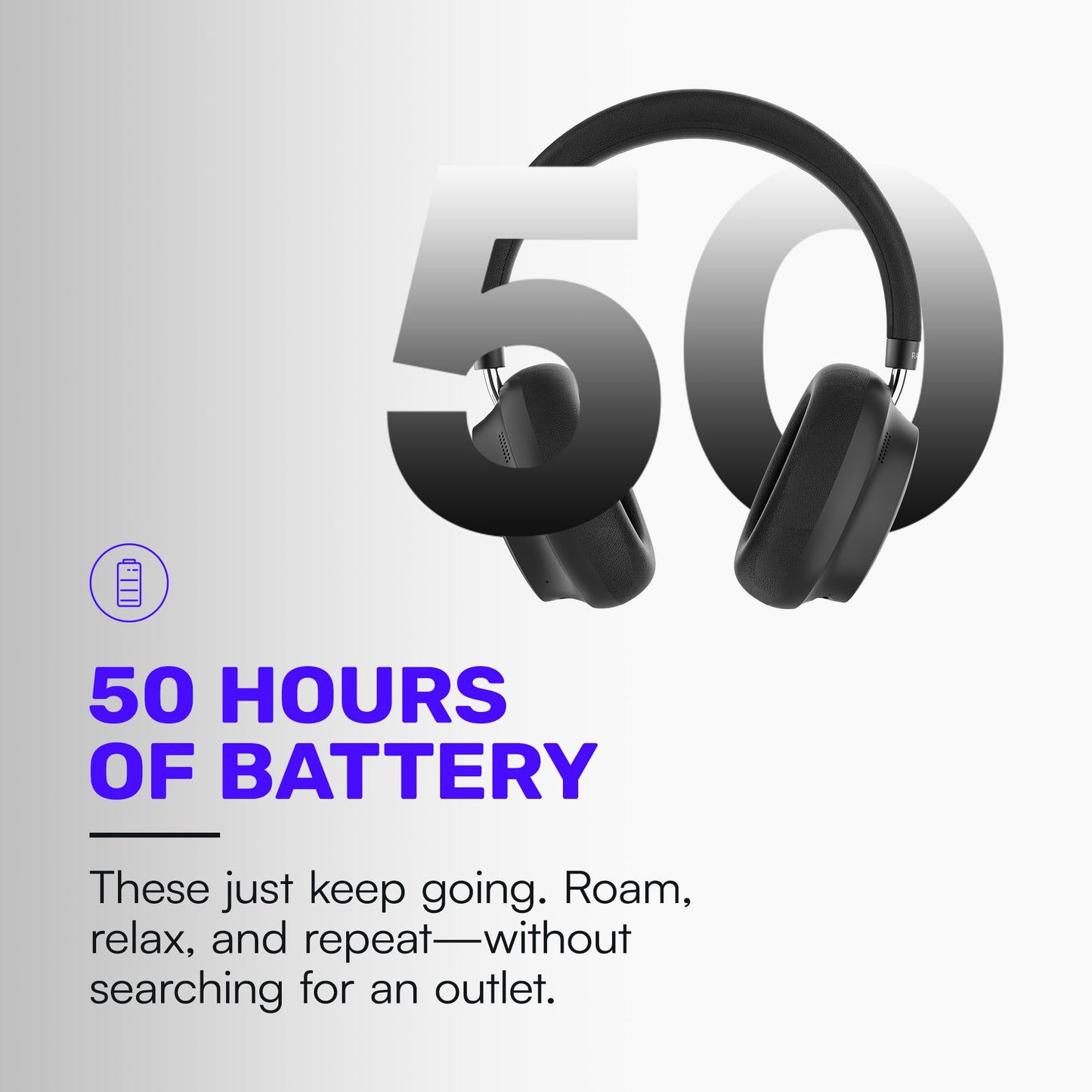 Raycon Essential Bluetooth Headphones - Over The Ear, Active Noise Cancelling Wireless Headphones + Awareness Mode, Bluetooth Headset with Mic, 50 Hours of Battery Life (Black)