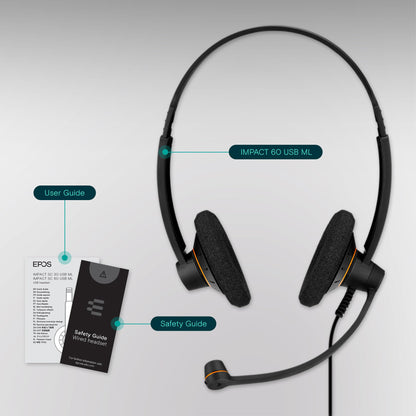 EPOS Sennheiser Consumer Audio SC 60 USB ML (504547) - Double-Sided Business Headset | For Skype for Business | with HD Sound, Noise-Cancelling Microphone, & USB Connector (Black)