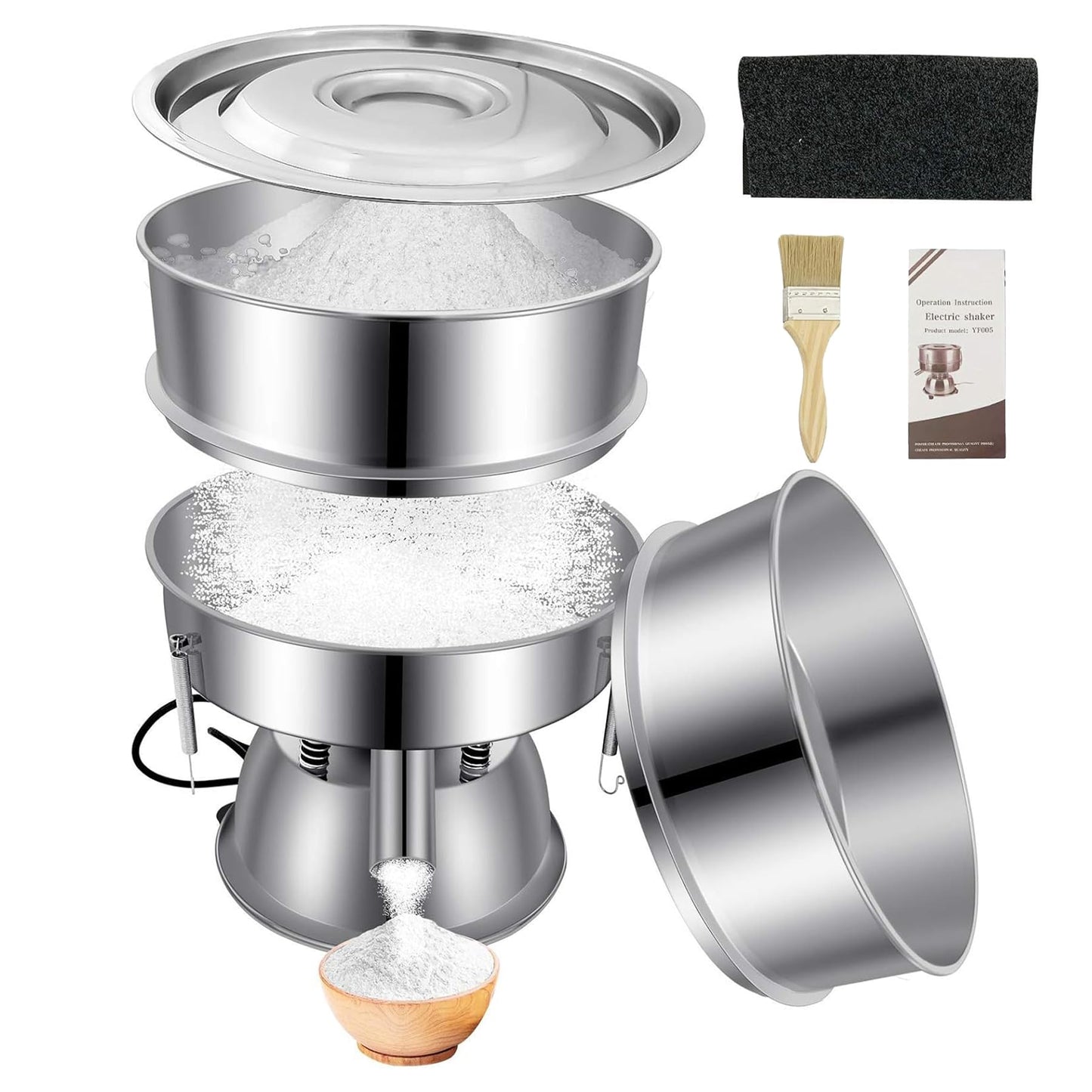 Automatic Powder Sifter Machine, 30 Mesh 50 Mesh Stainless Steel Sieve Shaker, 110V Vibrating Sifter for Flour & Powder, 2 Screens Included