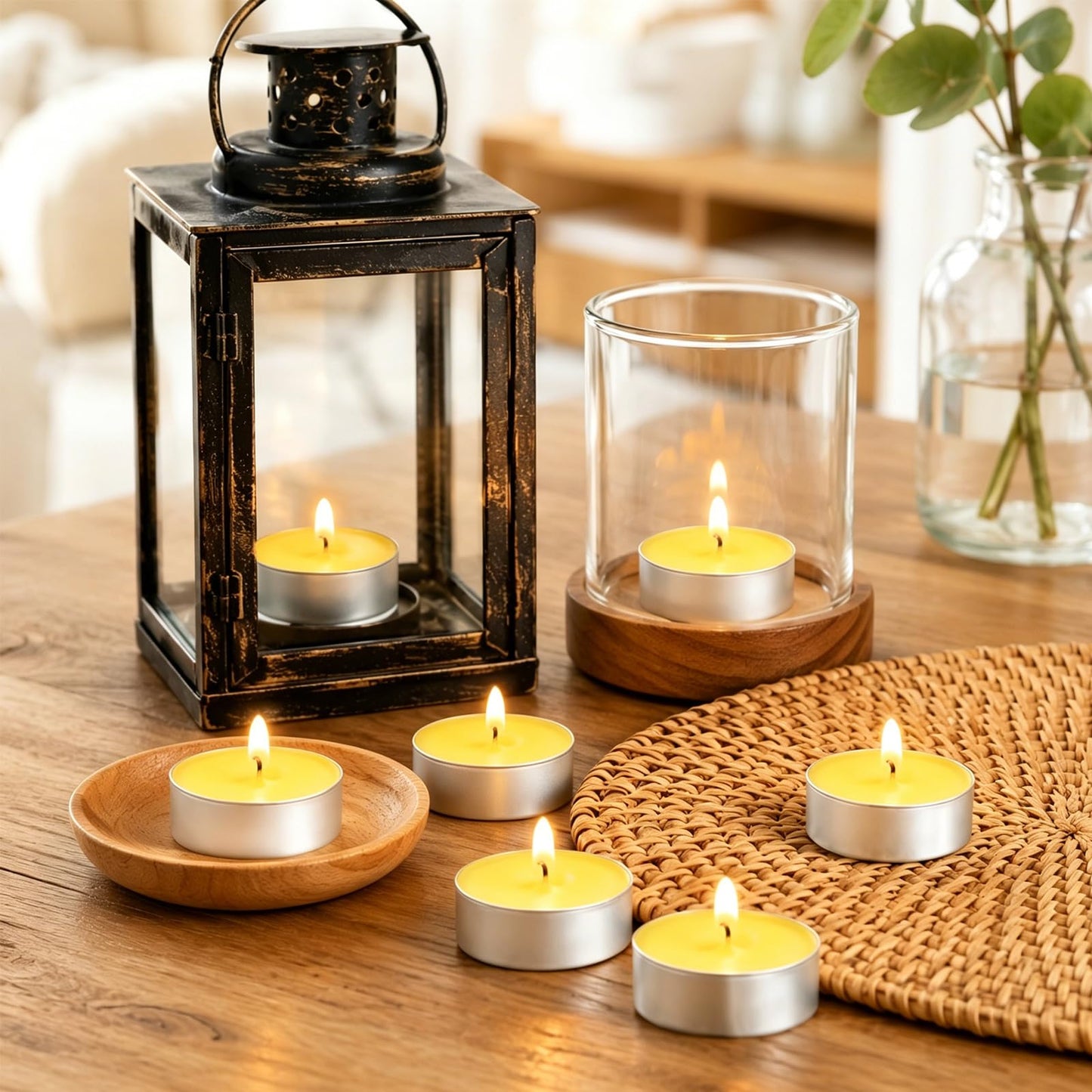 100 Pack Citronella Tealight Candles Bulk,Outdoor Intdoor Summer Scented Candles,Natural Soy Wax Citronella Tea Lights Candles for Patio,Yard,Garden,Pool,Porch,Parties,Weddings