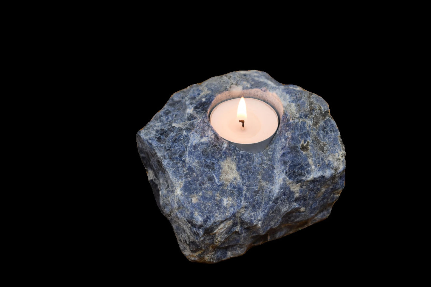 Nature’s Decorations Sodalite Votive Tealight Holder - Blue Candle Holder for Side Tables, Countertops, Living Room, & Gifting - Rectangle Sodalite Candleholder (3” x 3” x 1.5”)