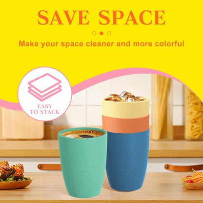 Homienly Plastic Cups Alternative Wheat Straw Drinking Glasses 4-Pack | 12 oz Unbreakable & Reusable Plastic Cups, Microwave Safe | Everyday Kids Tumblers & Kitchen Accessories (Multi-Color)