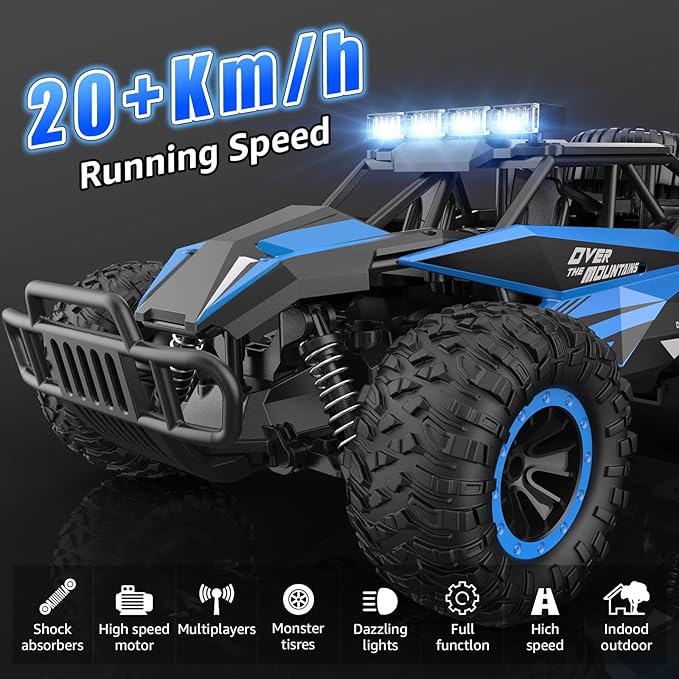 kolegend Remote Control Car 2.4GZh High Speed 20km/h RC Monster Trucks 30+min with LED Headlight and Rechargeable Battery for Boys Girls Kids