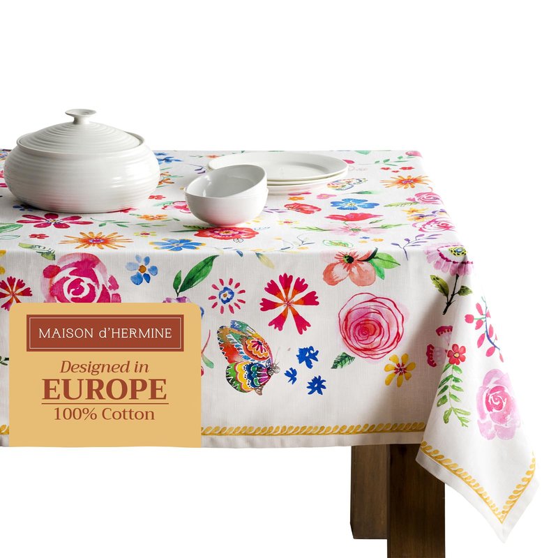 Maison d' Hermine Table Cloth Rectangle Table 100% Cotton 54 x 72 Inches Tablecloth Reusable Decorative for Dining Kitchen Farmhouse Home Gifts for Mothers Day Spring Summer - Happy Florals - Sweety