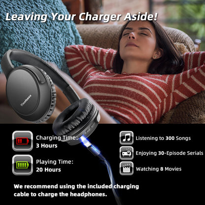 Tianfucen Wireless Headphones for TV Watching, BKM400 Bluetooth TV Headphones Wireless for Seniors with USB Transmitter, 20hrs Playtime, No Audio Delay, Higher Volume, 165FT Range, Black